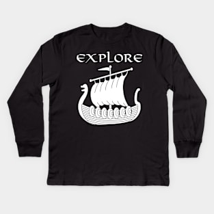 Viking Longship Explore Norse T-shirt Kids Long Sleeve T-Shirt